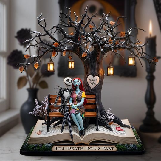 Personalized Jack & Sally Couple Acrylic Plaque Gift, Dark Romantic Decor, Custom Anniversary Gift