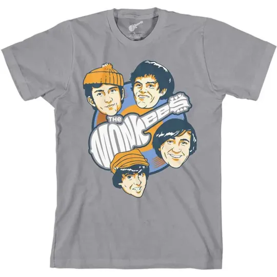 Discover The Monkees T Shirt Vinyl Heads Band Logo Official Mens Grey S