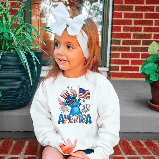 Discover Stitch 4th Of July Sweatshirt, Lilo Stitch USA Shirt, Patriotic Shirt, Kids Fourth of July Tee, stitch and angel, Independence Day, America