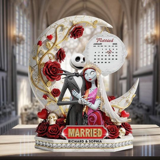 Discover Personalized Gothic Couple Acrylic Plaque Gift, Dark Romantic Decor, Custom Anniversary Sculpture