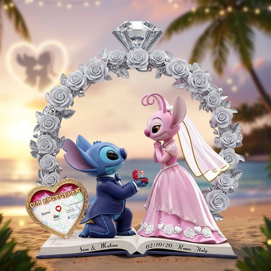 Cute Alien Couple Engagement Plaque, Personalized Proposal Gift, Custom Storybook Wedding Decor, Romantic Anniversary Display