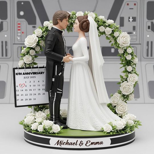 Discover Custom Sci-Fi Wedding Acrylic Plaque, Personalized Couple Figurine, Future Space Theme Wedding Decor