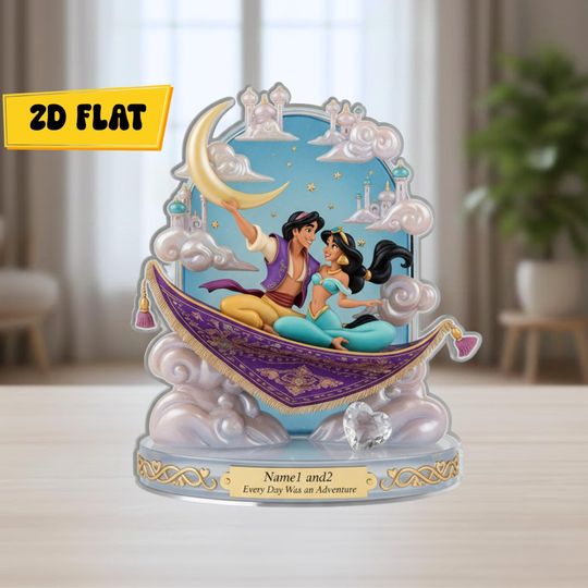 Discover Aladdin And Jasmine Couple Shaped Acrylic Plaque Magic Carpet Love Sign Personalized Keepsake Anniversary Gift for Couple Decor