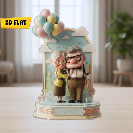 Carl And Ellie Shaped Acrylic Plaque Up Movie Love Sign Disney Couple Keepsake, Anniversary Gift for Romantic Display