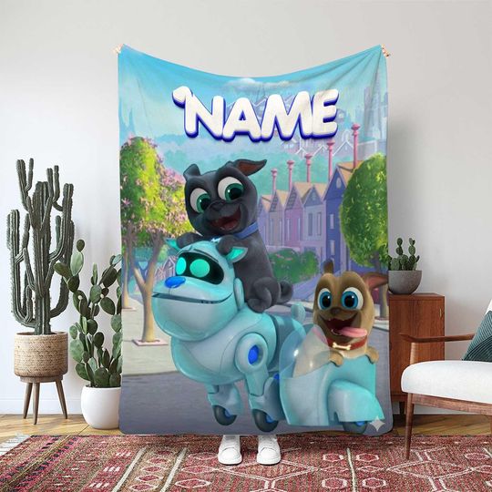 Discover Disney Puppy Pals Blanket, Bingo And Rolly Pugs Throw Blanket, Puppy Pals Adventure Bedroom Decor, Disneyland Movie Gift Blanket, TNA0011