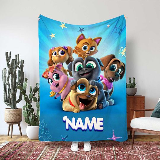 Discover Disney Puppy Pals Blanket, Bingo Rolly And Friends Decor, Puppy Dog Cat Adventures Blanket, Magic Cast Birthday Blanket Gift, TNA0011