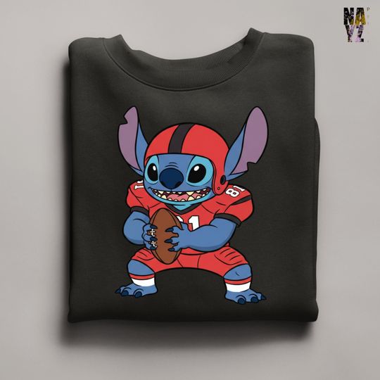 Discover Custom Stitch Football Sweatshirt, Disney Stitch Hoodie, Super Bowl Football Sweater, Personalized Stitch Football Gift, Custom Football Tee