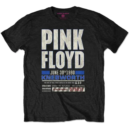 Pink Floyd Knebworth 1990 Ticket T-Shirt Blue Band Logo