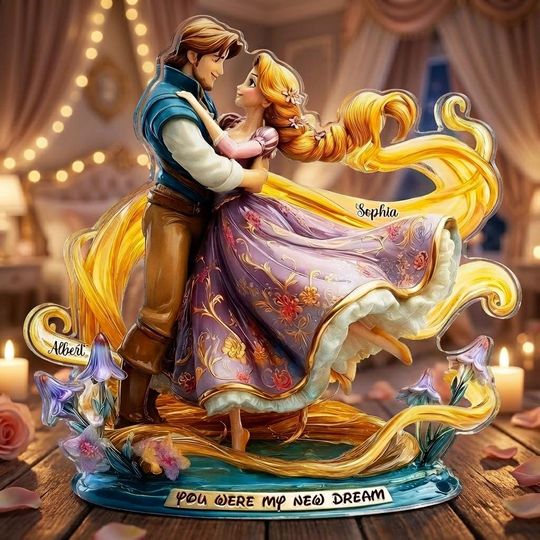 Discover Princess Couple Acrylic Plaque   Romantic Couple  Personalized Names Gift for Anniversary