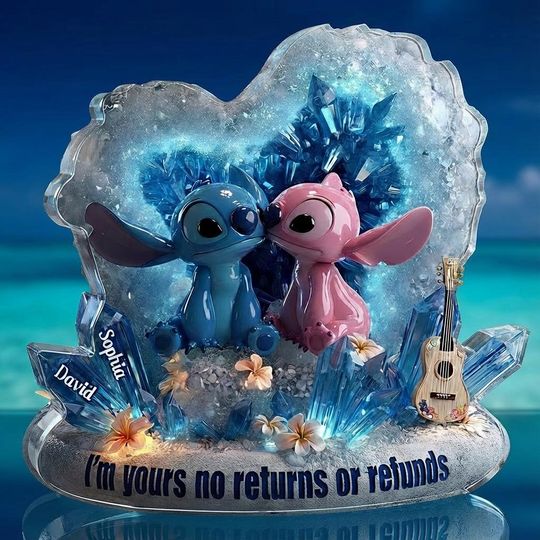 Custom Blue Alien Couple Crystal Heart Acrylic Plaque  Personalized  Gift  Wedding Anniversay