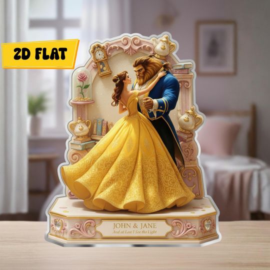 Beauty and the Beast Shaped Acrylic Plaque Disney Couple Love Sign Romantic Keepsake Anniversary Gift Decor