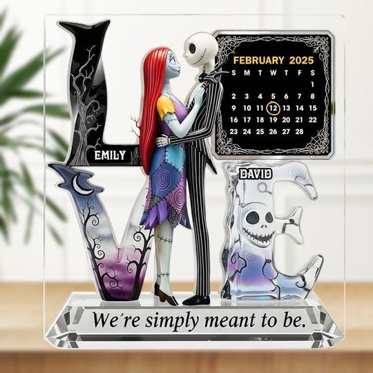 Custom Jack And Sally Valentine Shaped Plaque, Disney Nightmare Before Christmas Display, Spooky Anniversary Decor, Love Couple Gifts