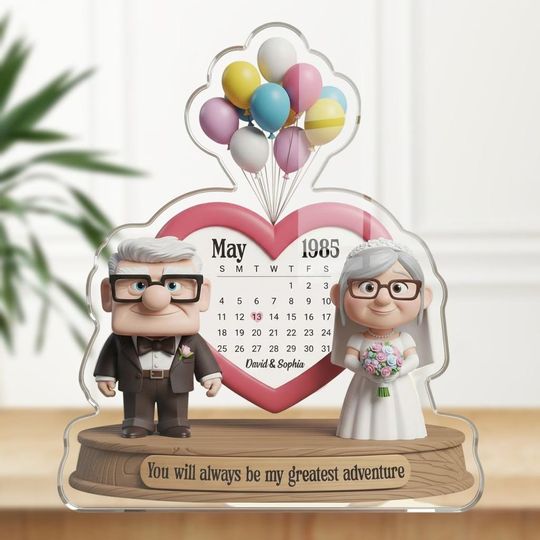 Discover Personalized Carl Up Valentine Shaped Plaque, Disney Romantic Couple Display Stand With Custom Name, Valentine Anniversary Decor Gifts