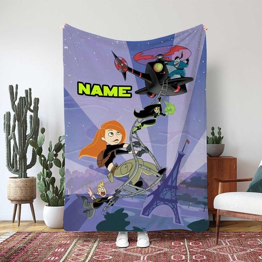 Disney Kim Possible Blanket, Ron Stoppable Rufus Friend Decor, Teen Spy Sidekick Blanket, Animated Teen Hero Bedroom Blanket