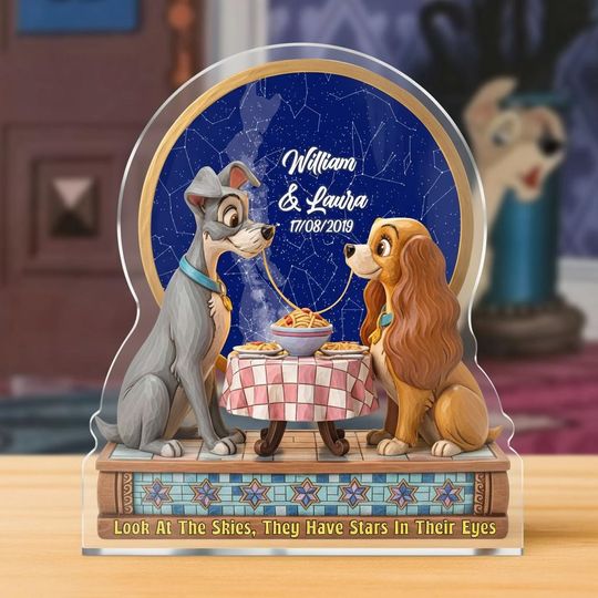 Personalized Lady and the Tramp Valentine Shaped Plaque, Disney Romantic Couple Display Custom Name, Funny Anniversary Decor Gifts