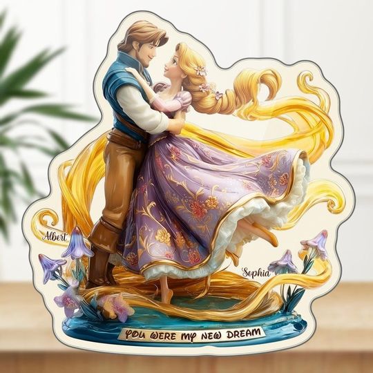Discover Custom Tangled Princess Valentine Shaped Plaque, Disney Rapunzel and Eugene Fitzherbert  Display Stand, Anniversary Gift For Couples