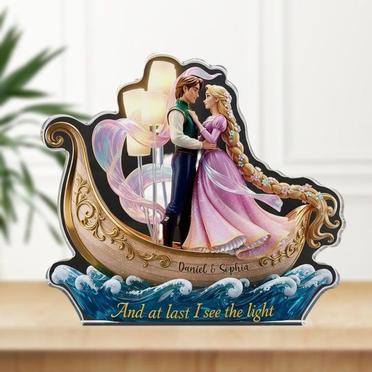 Personalized Tangled Princess Couple Shaped Plaque, Disney Rapunzel and Eugene Fitzherbert  Display Stand, Valentine Anniversary Decor
