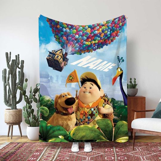 Disney Up Movie Blanket, Balloon House Paradise Falls Blanket, Carl Russell Dug Kevin Decor, Pixar Movie Lover Kids Gift Blanket