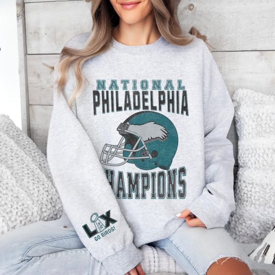 Discover Philadelphia National Champions Sweatshirt, Eagle Football Champs Crewneck, Vintage Championship Sleeve Print Shirt, Retro Football Shirt