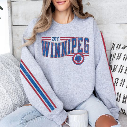 Discover Winnipeg Hockey Vintage Crewneck Sweatshirt, Retro Jet Hockey Team Sweatshirt, Unisex Sleeve Print Distressed Hockey Shirt, Hockey Fan Gift