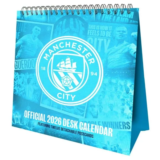 Discover 2026 Manchester City FC Desk Easel Calendar Month To View Official Product