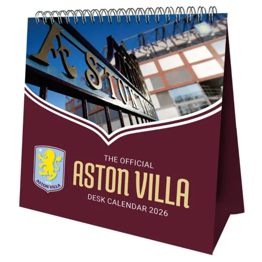 Discover 2026 Aston Villa FC Desk Easel Calendar, Month to View, Official Product