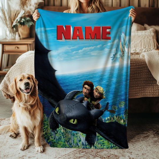 Discover Dragon Fantasy Flying Beast Blanket, Black Scaly Dragon Character Blanket, Mythical Hero Kids Blanket, Fantasy Movie Kids Decor, NVA801