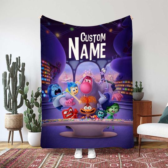 Disney Pixar Inside Out 2 Blanket, Joy Sadness Anger Anxiety Blanket, Emotions Movie Decor, Headquarters Kids Bedroom Gift