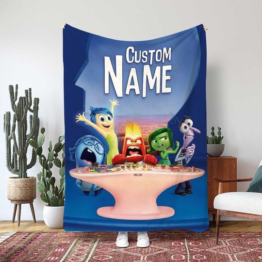 Disney Pixar Inside Out 2 Blanket, Joy Yellow Emotion Character Blanket, Sadness Anxiety Control Decor, Magic Cast Birthday Blanket