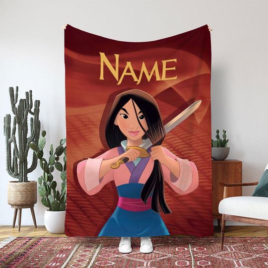 Discover Disney Princess Mulan Movie Blanket, Mulan Cutting Hair Scene Blanket, Princess Hero Warrior Blanket, Chinese Warrior Kids Decor