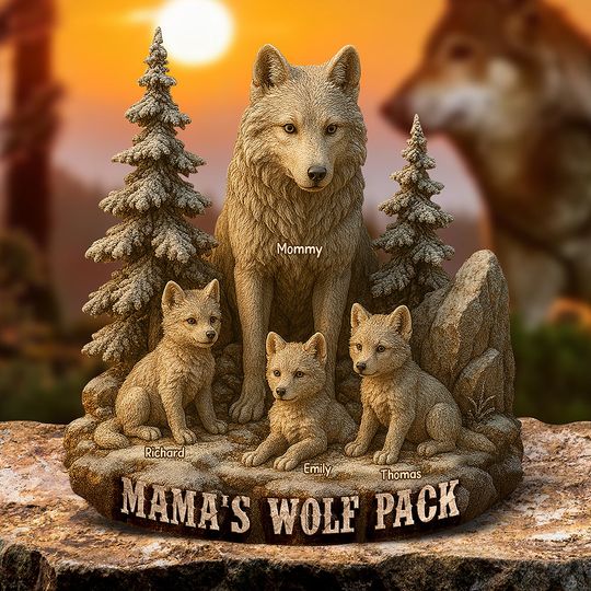Discover Personalized Christmas Gifts For Mom – Mama Wolf And Cubs Acrylic Plaque