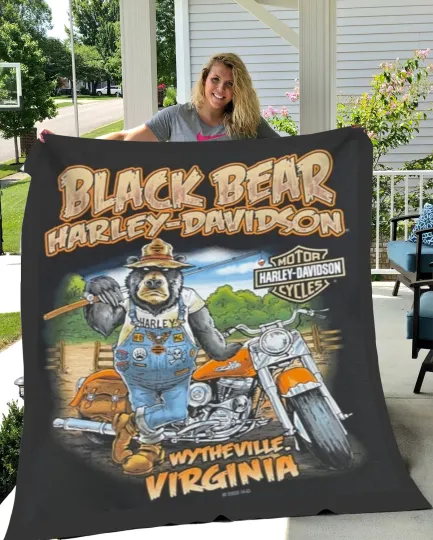 Discover Haarley Davidson Black Bear Fleece Blanket for Bikers