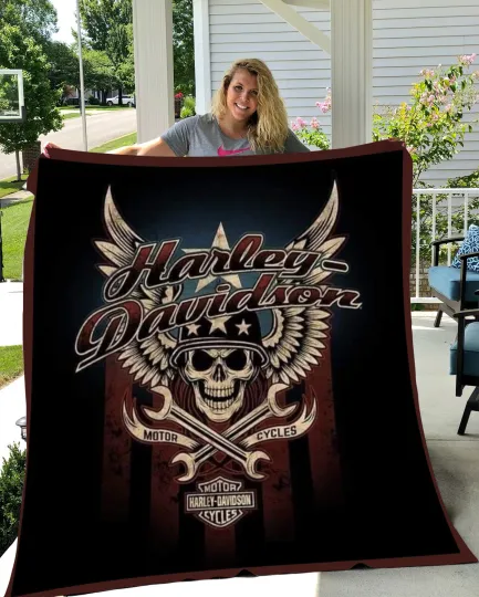 Discover VTG Rustic Haarleyy Davidson Fleece Blanket for Bikers Velveteen