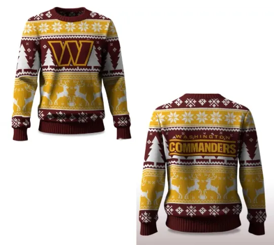 Discover 2025 Christmas Commanders Reindeer Football Ugly Sweater