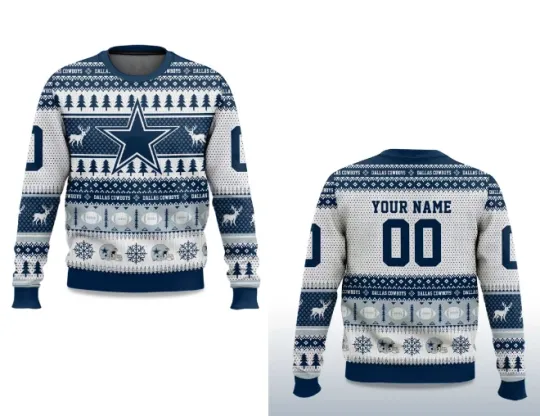 Discover 2025 Christmas Cowboys Personalized Ugly Sweater