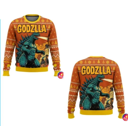 god zilla Christmas Ugly Sweater Fullsize S-5XL