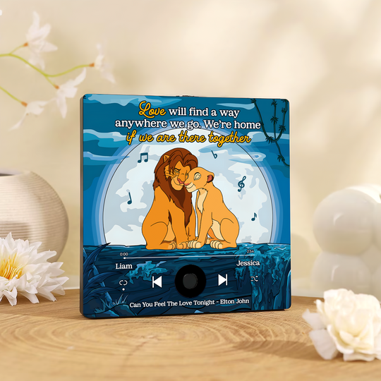 Personalized Gifts For Cartoon Lover Music Fridge Magnet Lion Couple Hugging