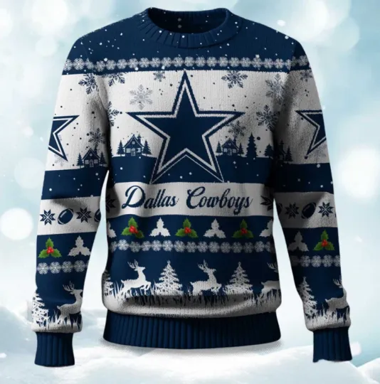 Discover Cowboys Festive Reindeer & Tree Ugly Sweater