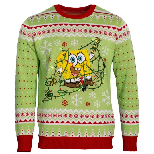 1Spongebob Tangled Led Lights Ugly Christmas Sweater