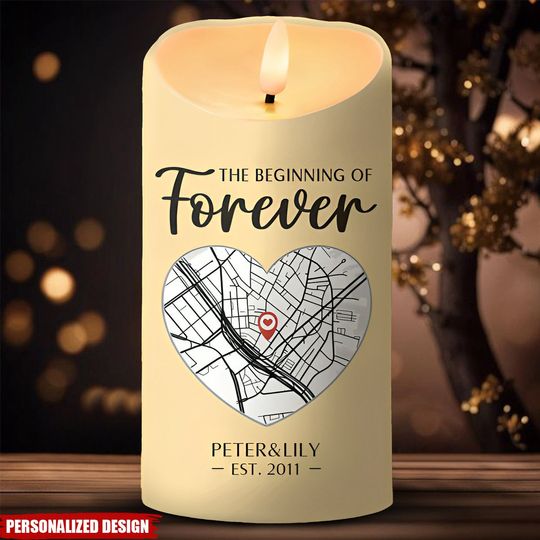 Discover Location Map Where It All Began - Couple Personalized Custom LED Candle