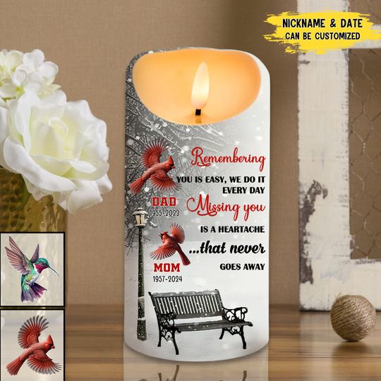 Discover Remembering You Is Easy Missing You Is A Heartache - Personalized Memorial LED Candle