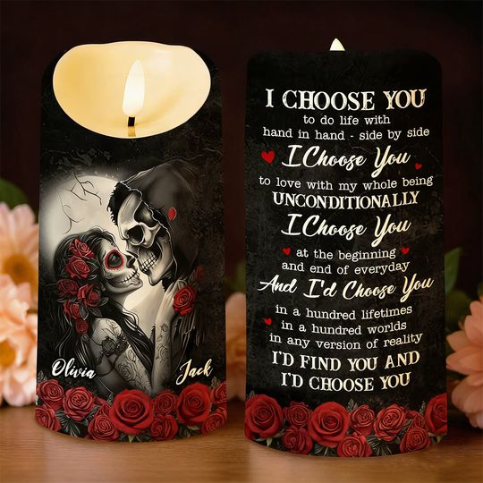 Discover Skulls And Roses, LED Candle, Gift For Couples