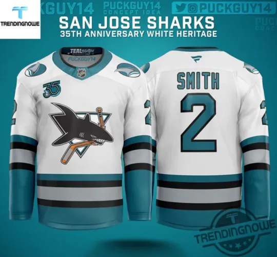 San Jose Shark 35Th Anniversary Season V-Neck Hockey Jersey