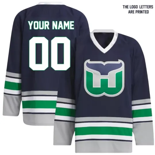 Hartford Whaler Classic Style V-Neck Hockey Jersey Custom Name And Number