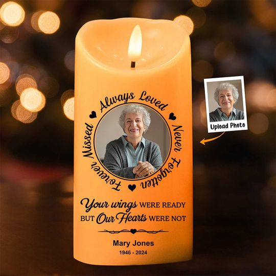 Discover Your Wings Were Ready But Our Hearts Were Not - Personalized Memorial Photo LED Candle