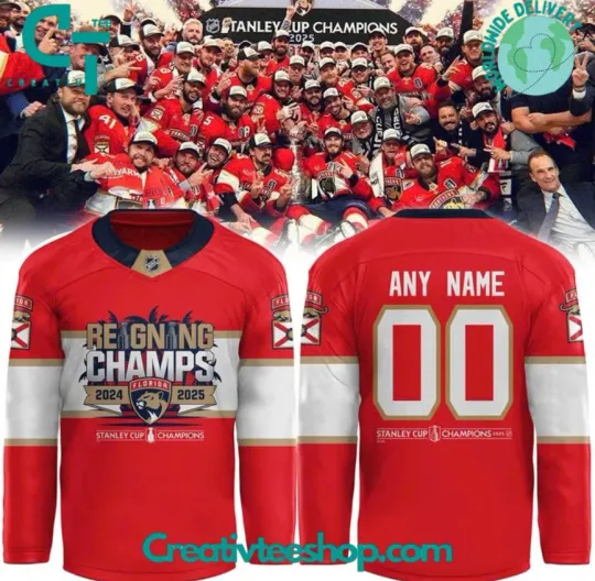 Discover Florida Panther 2025 Stanley Cup Champions Custom Red Hockey Jersey
