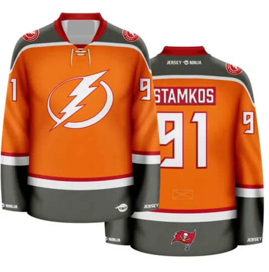Discover Tampa Bay Buccaneer Orange Mashup Hockey Jersey - Stamkos