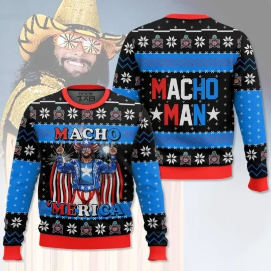 Discover Macho Man Macho Merica Wrestling Entertainment Ugly Christmas Sweater All Sizes