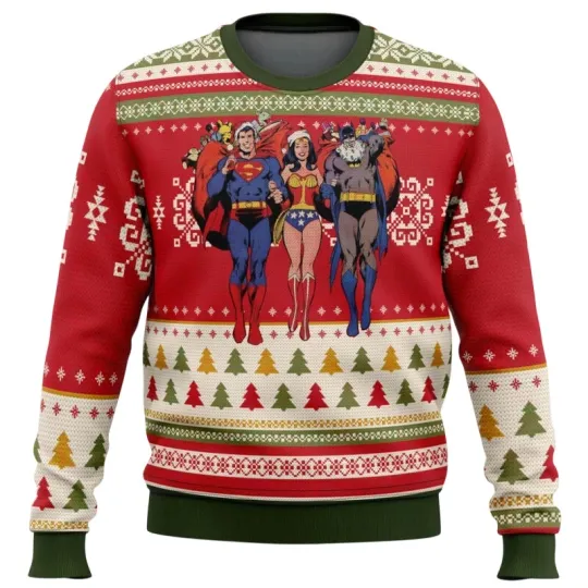 Batman Superman Wonder woman Ugly Christmas Sweater Size S-5XL