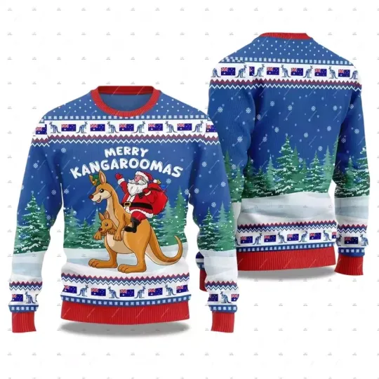 Discover Merry Kangaroomas Ugly Christmas Sweater Funny Santa Kangaroo Holiday